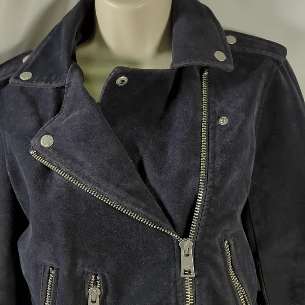 Levi's black Suede cropped Moto jacket size XS - Picture 2 of 11